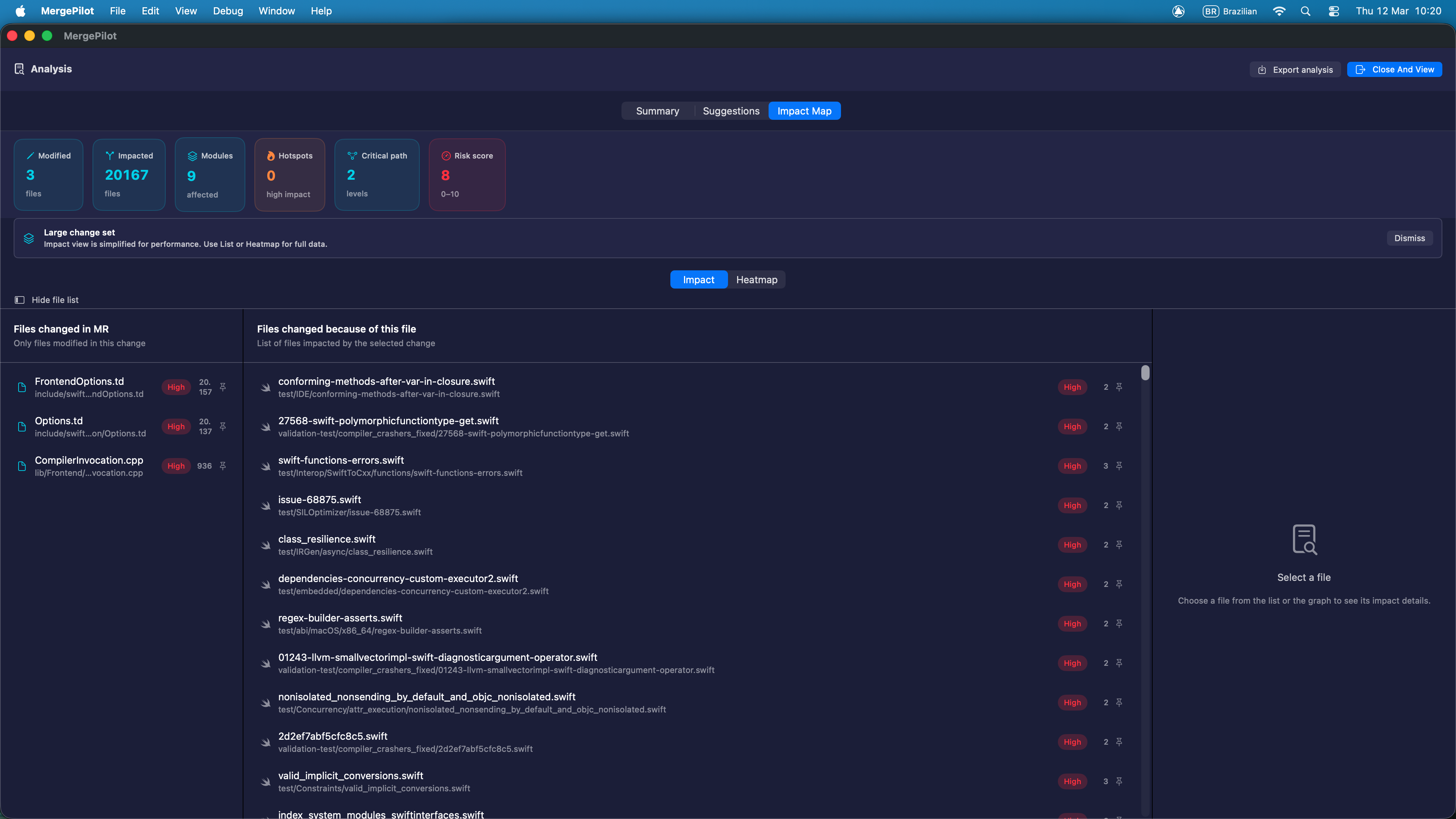 MergePilot Impact Map — visualizing which files are affected downstream by a Pull Request change before merging